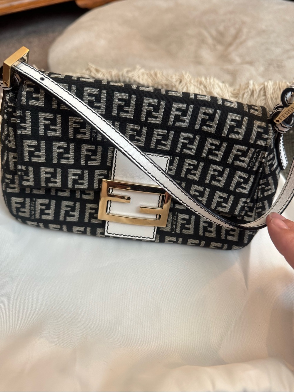 Fendi Black and White Monogram Baguette with Gold Hardware - Picture 1 of 5